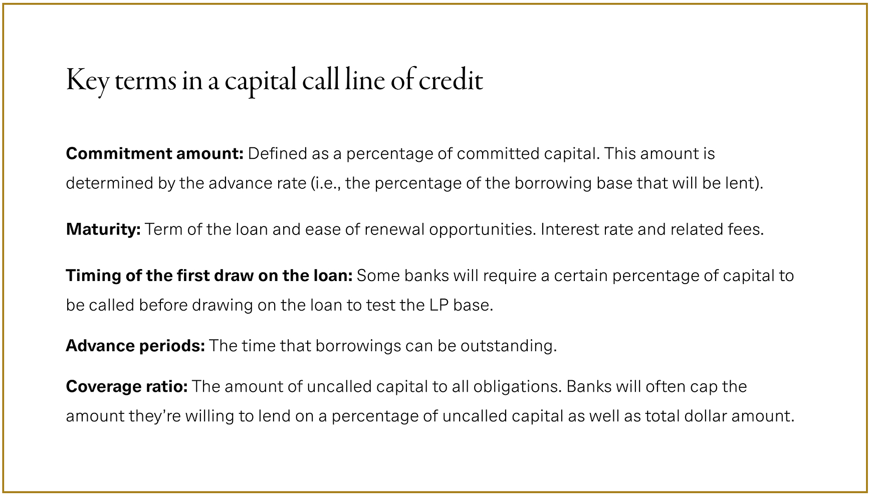 Key terms in a capital call line of credit