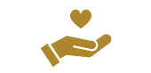 Gold heart floating above a gold hand