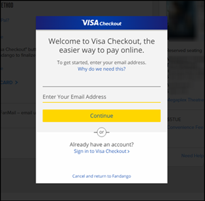 Visa Checkout login screen shot