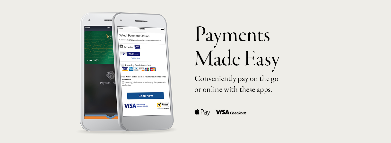Digital payments made easy via Apple Pay and Visa Checkout